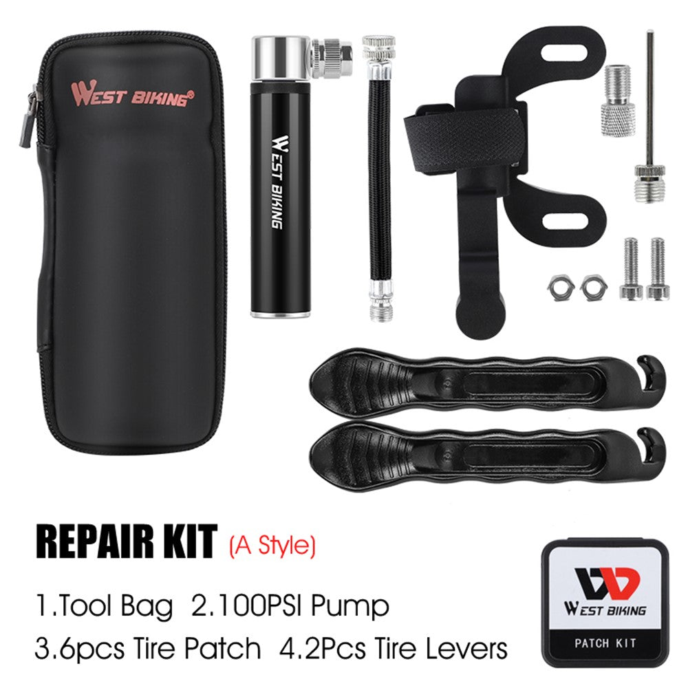 WEST BIKING Bicycle Repair Tool Kit Portable MTB Road Bike Tire Air Pump Tyre Lever Repairing Patch with Storage Bag