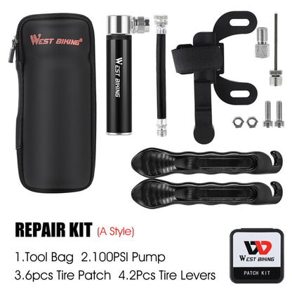 WEST BIKING Bicycle Repair Tool Kit Portable MTB Road Bike Tire Air Pump Tyre Lever Repairing Patch with Storage Bag