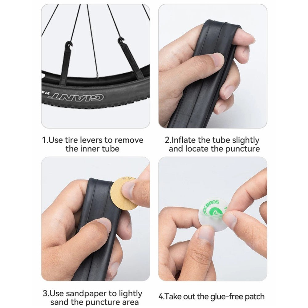 ROCKBROS 6Pcs Bicycle Inner Tire Patch Repair Kit No-glue Adhesive Quick Dry Repair Tool Set