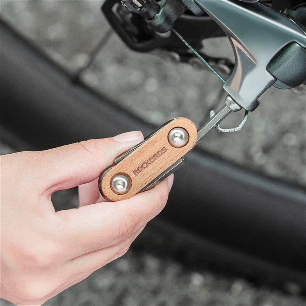 ROCKBROS Bike Multitool Bike Tool Kit 8 in 1 Steel Wood Bicycle Tool Survival Gear