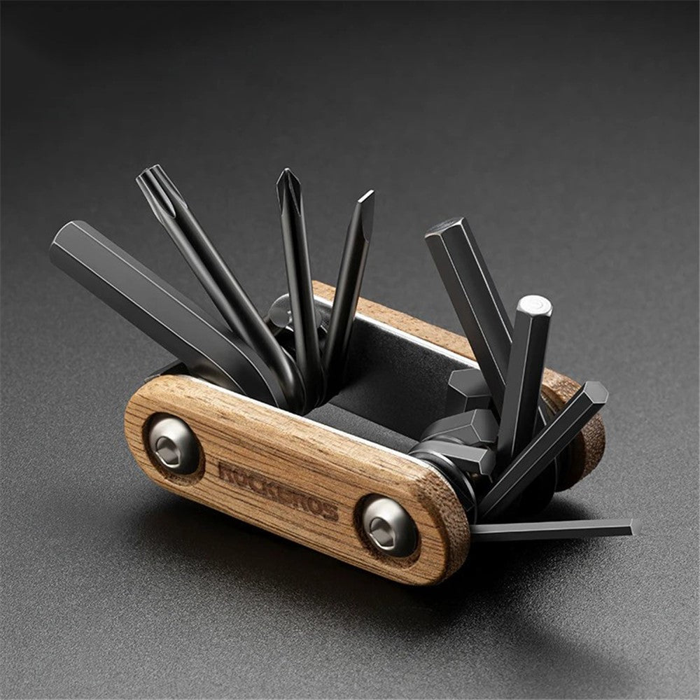 ROCKBROS Bike Multitool Bike Tool Kit 8 in 1 Steel Wood Bicycle Tool Survival Gear