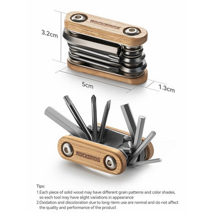 ROCKBROS Bike Multitool Bike Tool Kit 8 in 1 Steel Wood Bicycle Tool Survival Gear