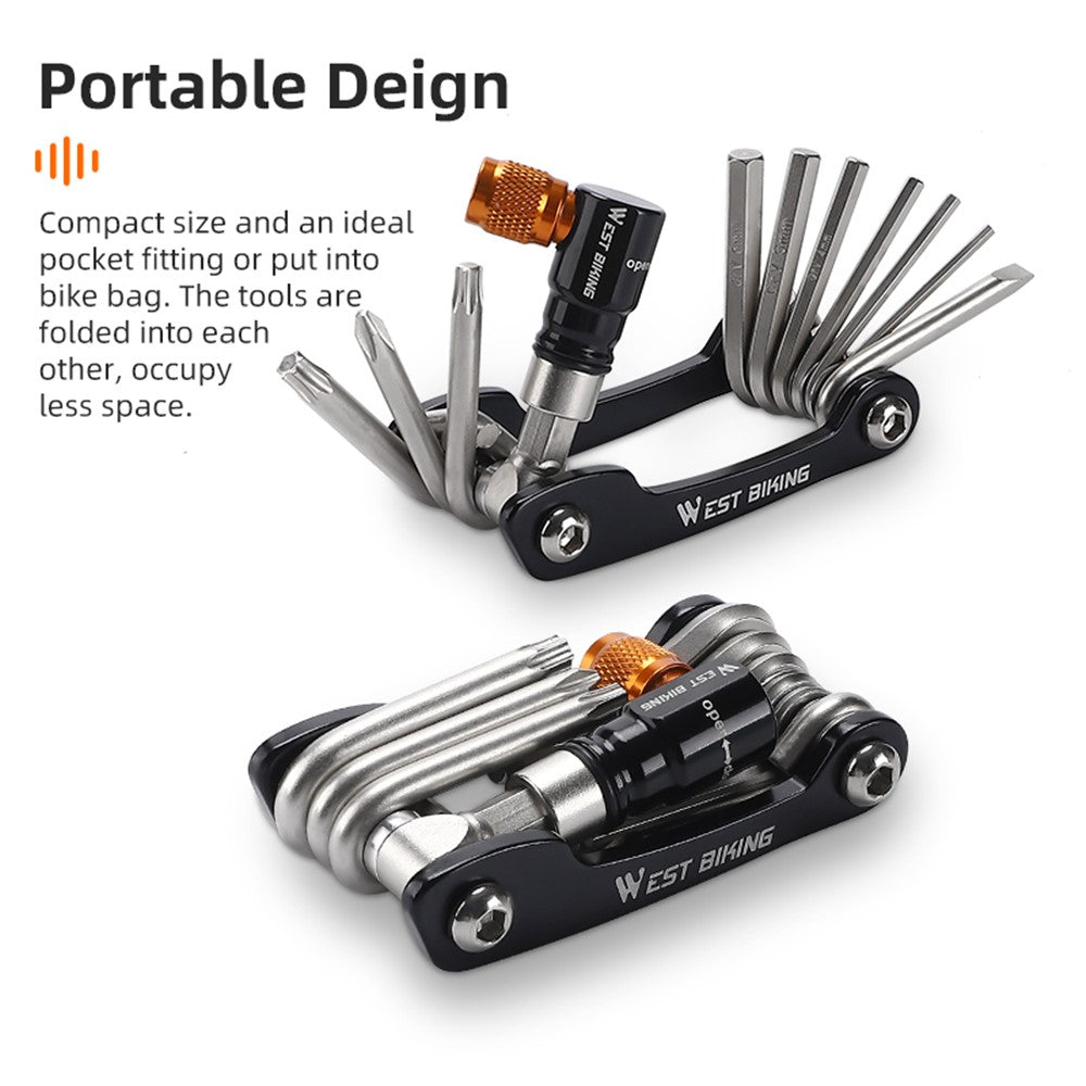 WEST BIKING YP0719349 Multifunction CRV Steel Bicycle Repair Tool CO2 Air Nozzle Screwdriver Wrench Kit