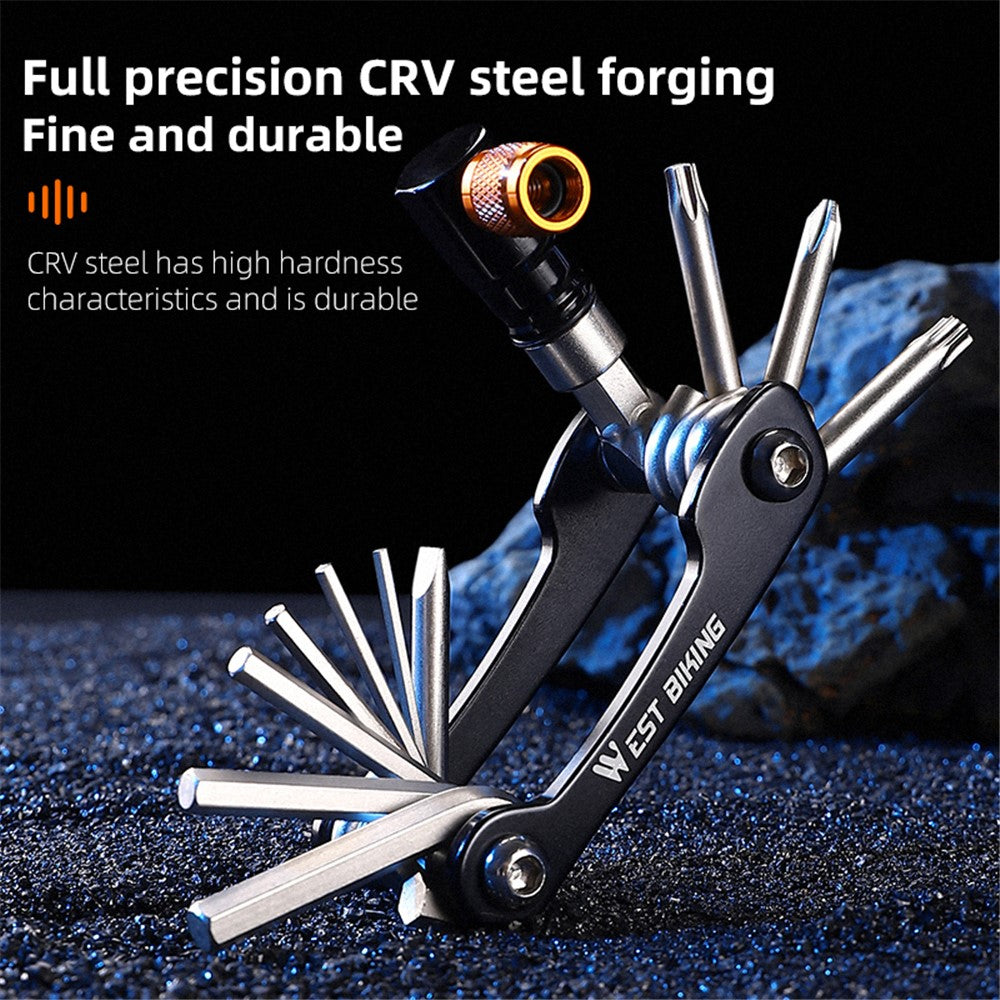 WEST BIKING YP0719349 Multifunction CRV Steel Bicycle Repair Tool CO2 Air Nozzle Screwdriver Wrench Kit
