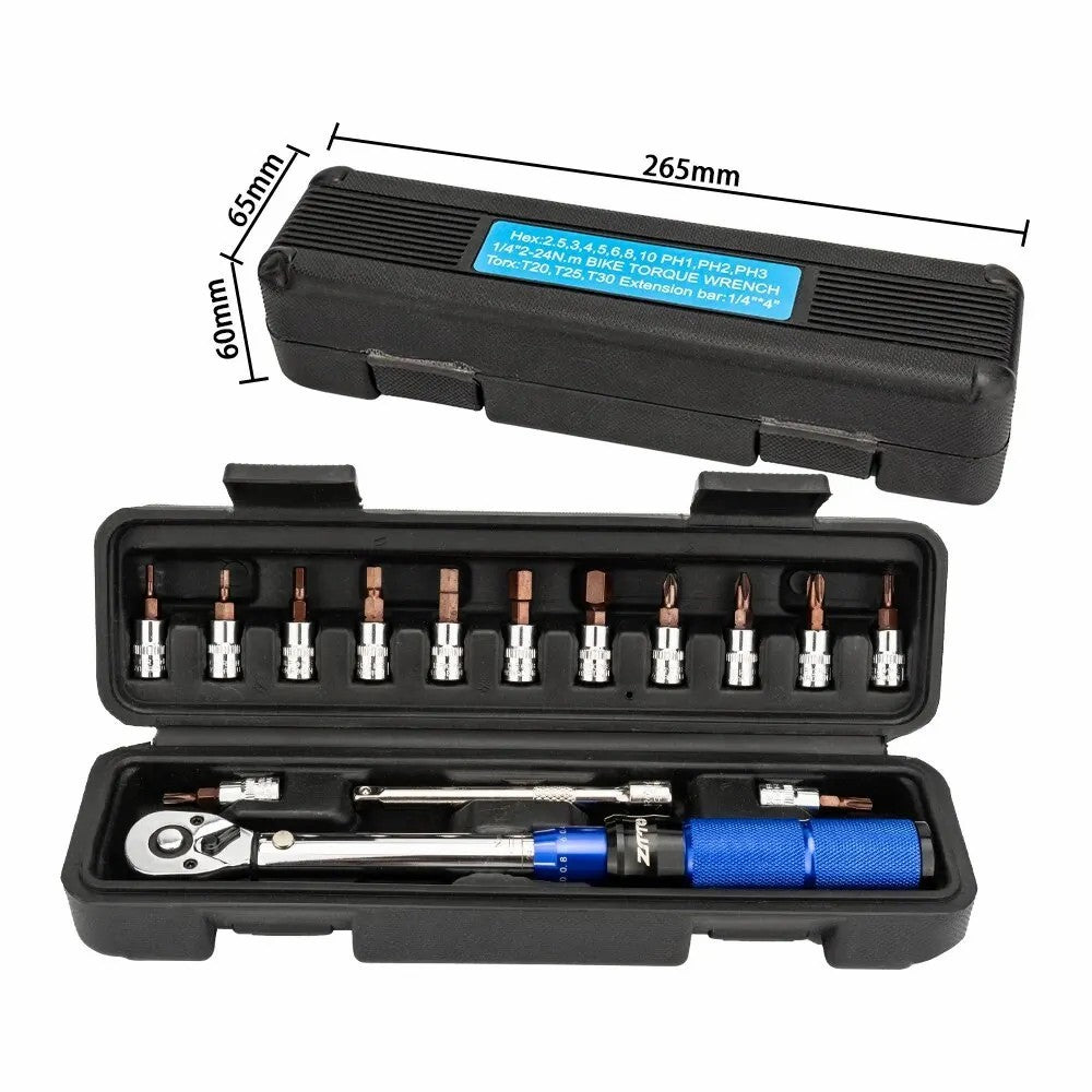 ZTTO 15Pcs 1 / 4" Drive Socket Ratchet Wrench Set 2-24Nm Adjustable Repairing Tool