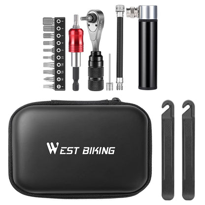 WEST BIKING YP0719355 Aluminum Alloy Ratchet Wrench Screwdriver Bit Repair Tool Kit (Advanced Version)