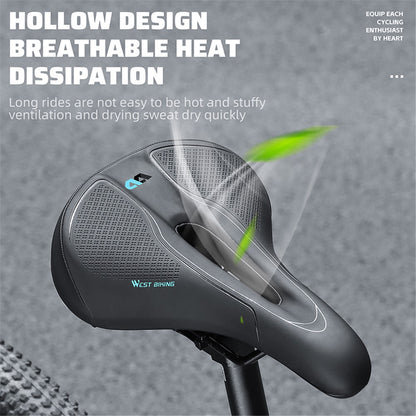 WEST BIKING YP0801208-209 Leather+Sponge Bike Saddle Hollow Breathable Bicycle Seat Cushion