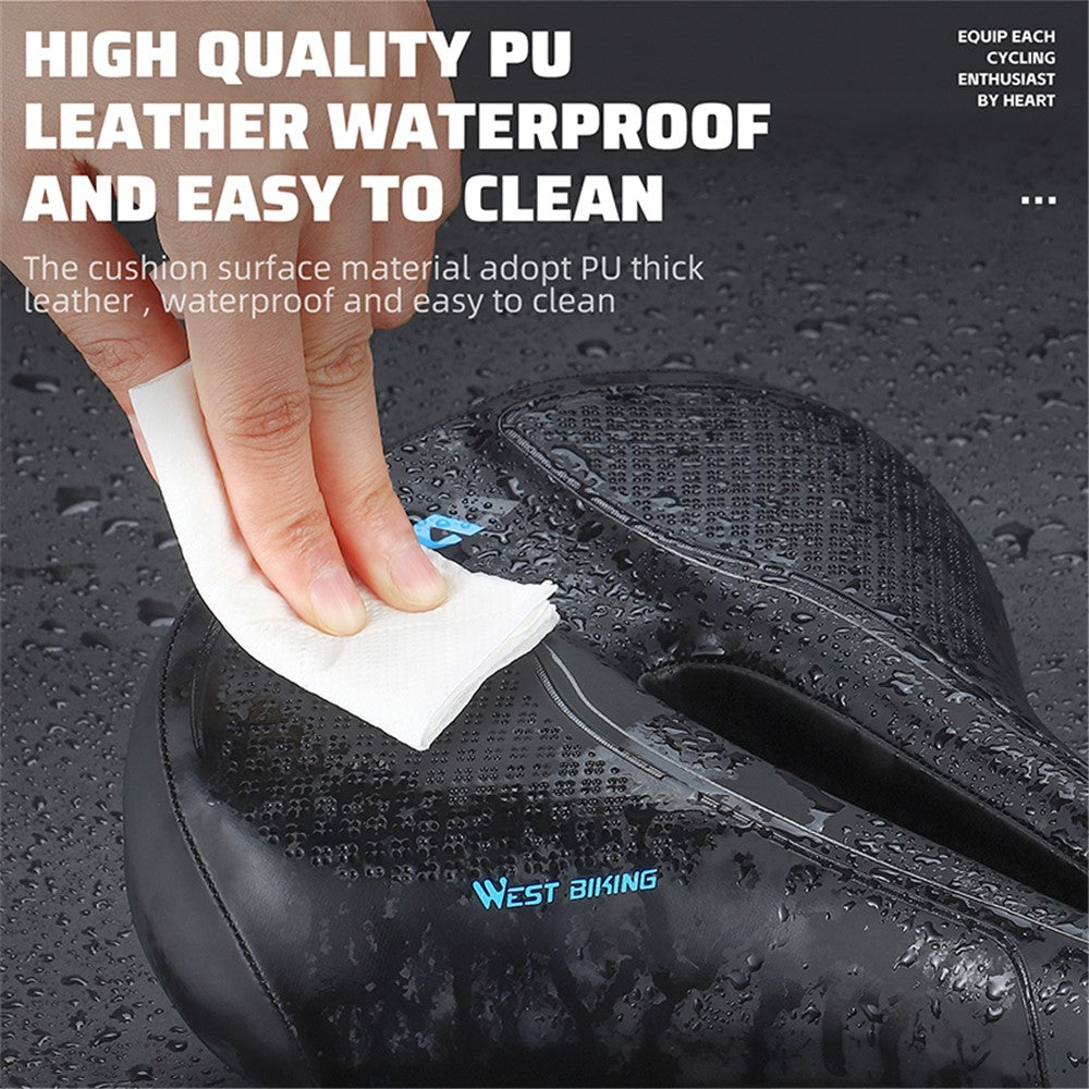 WEST BIKING YP0801208-209 Leather+Sponge Bike Saddle Hollow Breathable Bicycle Seat Cushion