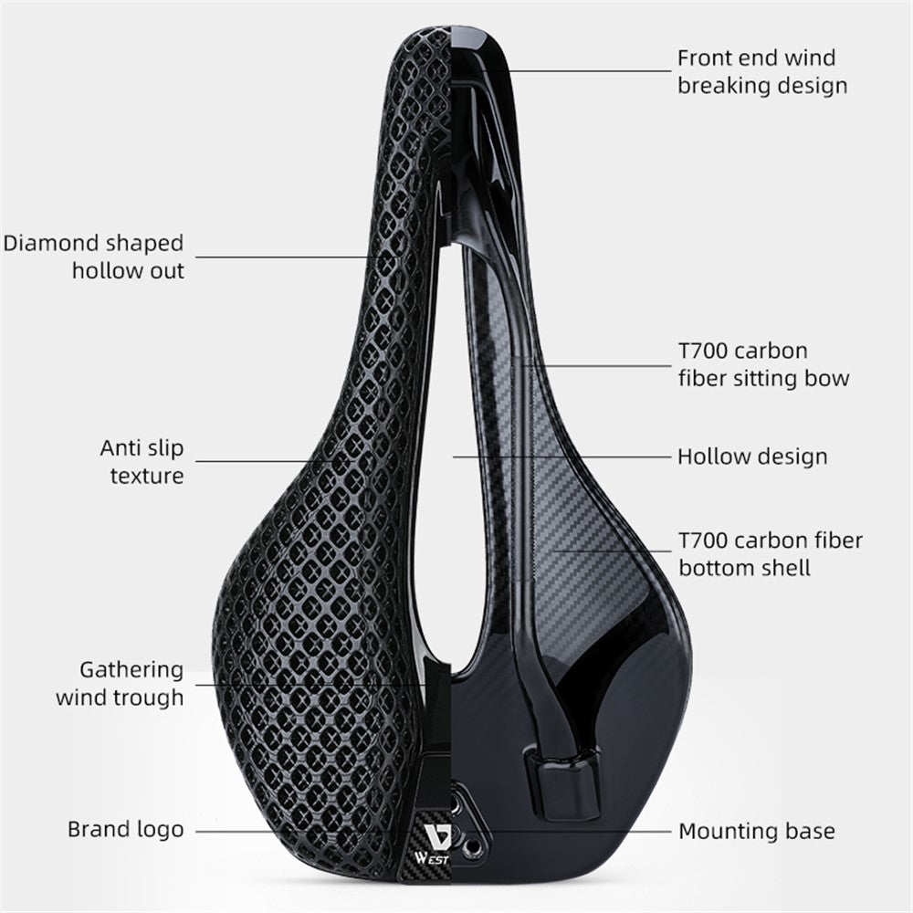 WEST BIKING YP0801226 3D Printing Women Cycling Bike Saddle Carbon Fiber Breathable Bicycle Seat