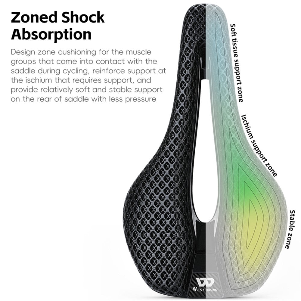 WEST BIKING YP0801226 3D Printing Women Cycling Bike Saddle Carbon Fiber Breathable Bicycle Seat