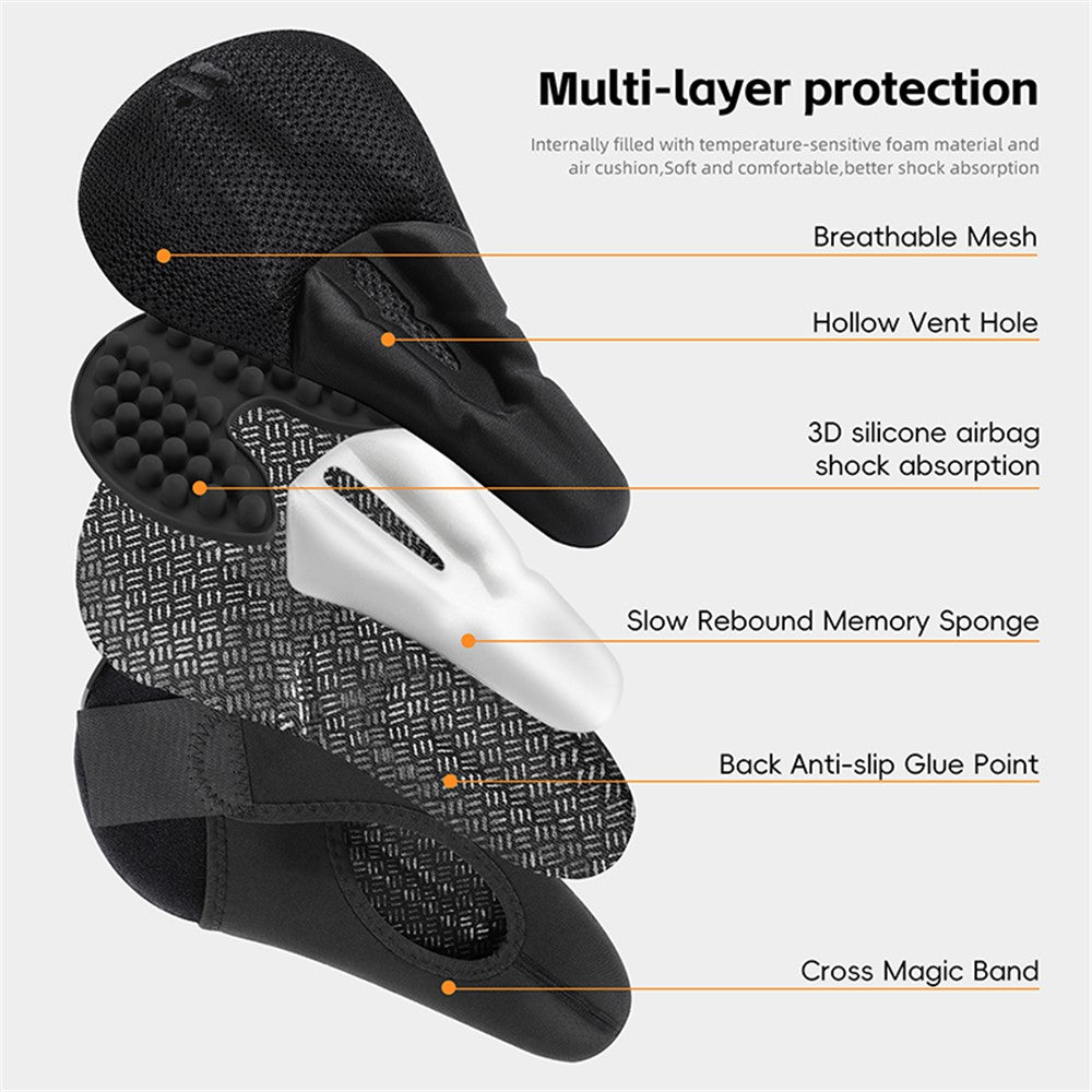 WEST BIKING YP0801225 3D Air Cushion Silicone Bicycle Saddle Cover Shock-Absorption Bicycle Seat Cover