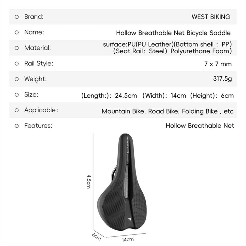WEST BIKING YP0801237 Mountain Road Bike Breathable Mesh Bicycle Saddle Shock Absorption Seat