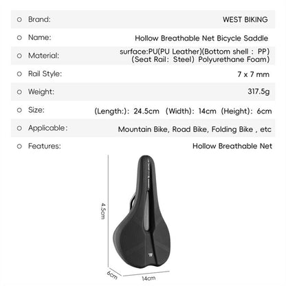 WEST BIKING YP0801237 Mountain Road Bike Breathable Mesh Bicycle Saddle Shock Absorption Seat