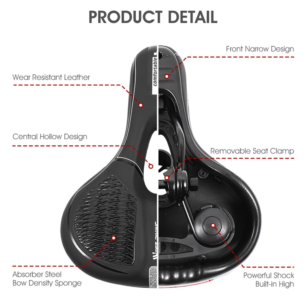 WEST BIKING Bicycle Saddle Reflective Soft PU Leather MTB Shockproof Seat Cushion