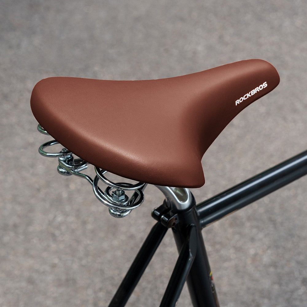 ROCKBROS Retro Bicycle Saddle Microfiber Leather Comfort Riding Shock Absorbing Spring Bike Seat