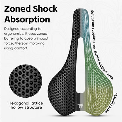 WEST BIKING YP0801250 3D Printed PU Bike Saddle Carbon Fiber Bike Seat Cushion for Road MTB Bikes, 240 x 150mm