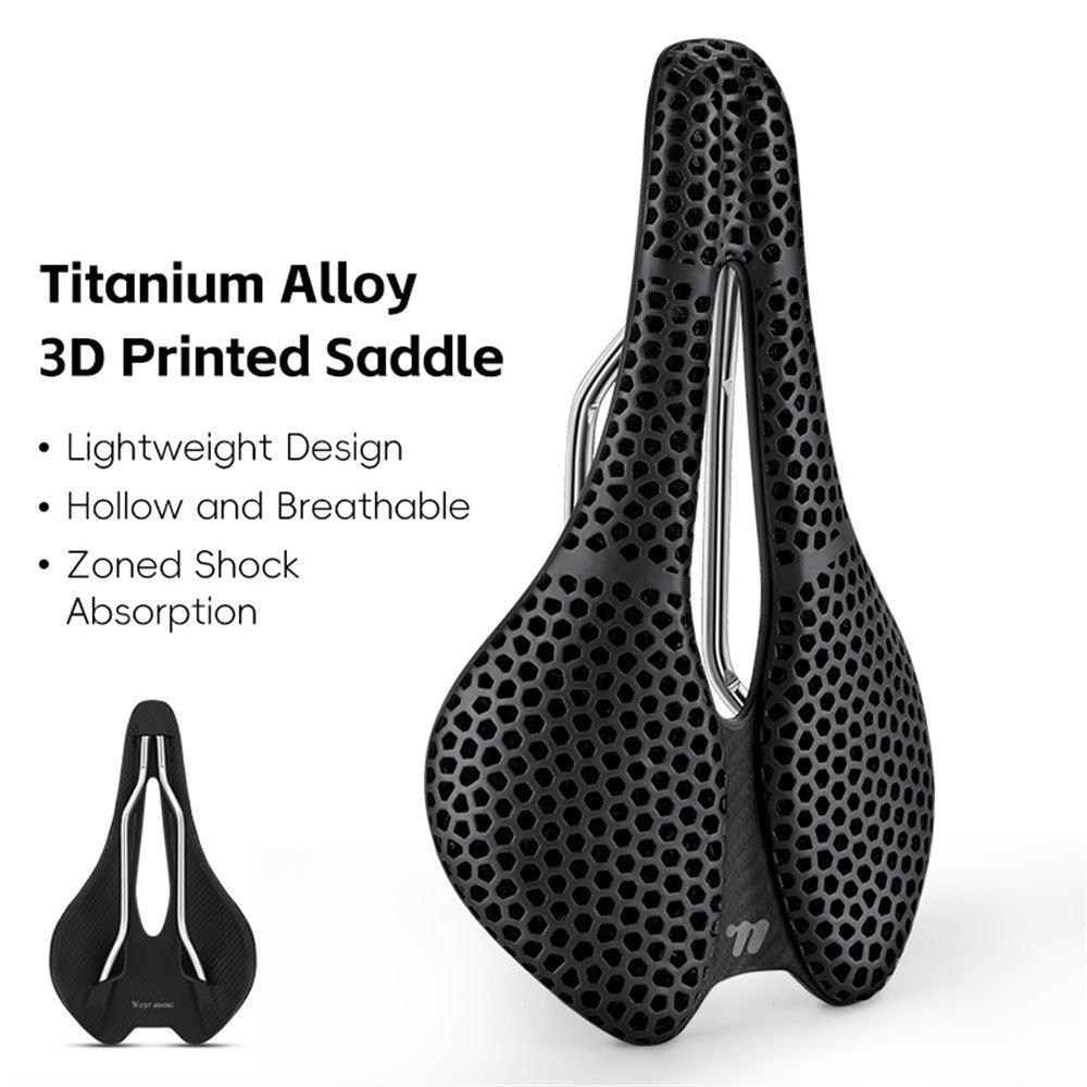 WEST BIKING YP0801249 3D Printed Bicycle Saddle Titanium Alloy Nylon Fiber Seat Cushion for MTB Bikes, 245 x 145mm