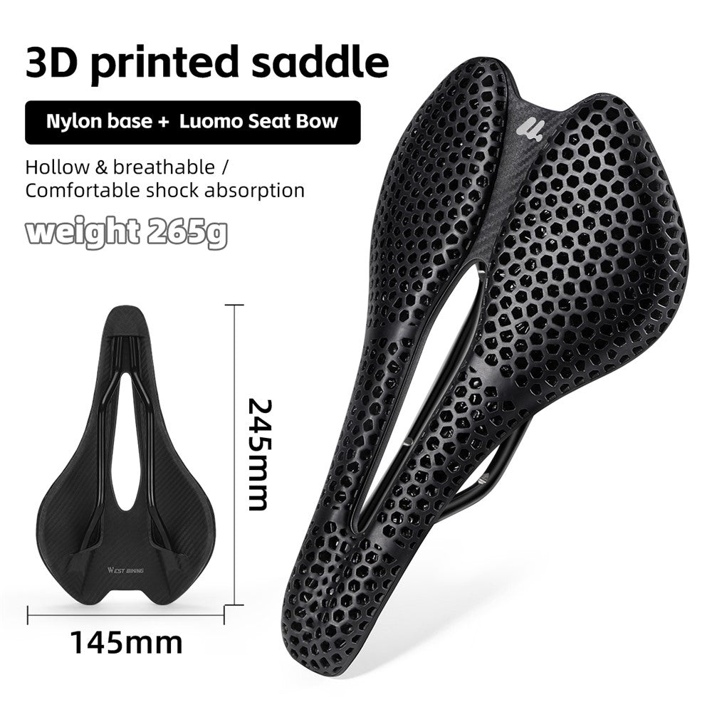 WEST BIKING YP0801248 3D Printed Bicycle Saddle Chromoly Steel Nylon Fiber Seat Cushion for MTB Bikes, 245 x 145mm