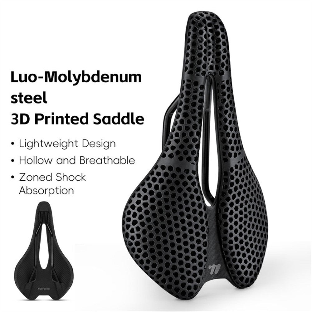 WEST BIKING YP0801248 3D Printed Bicycle Saddle Chromoly Steel Nylon Fiber Seat Cushion for MTB Bikes, 245 x 145mm