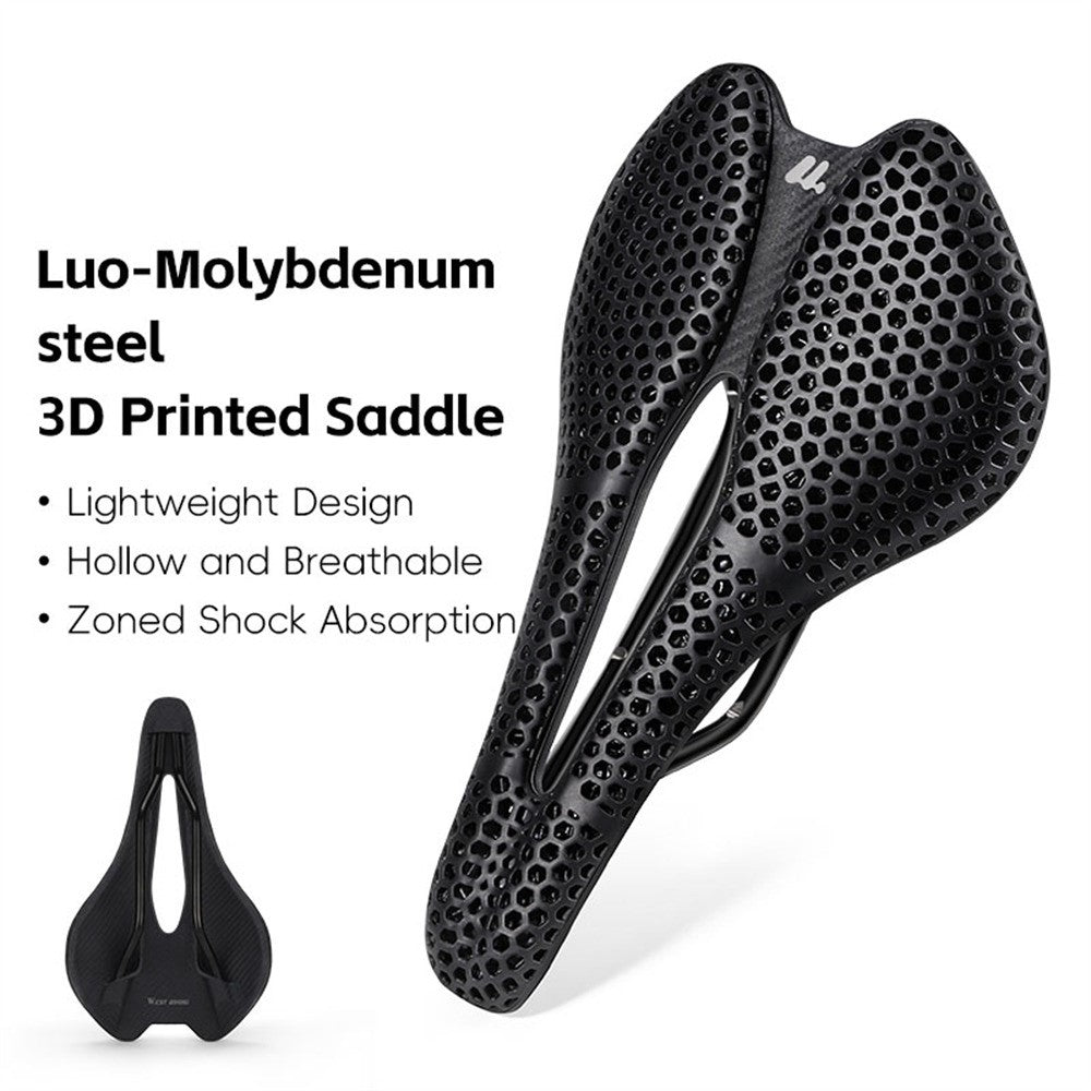 WEST BIKING YP0801248 3D Printed Bicycle Saddle Chromoly Steel Nylon Fiber Seat Cushion for MTB Bikes, 245 x 145mm