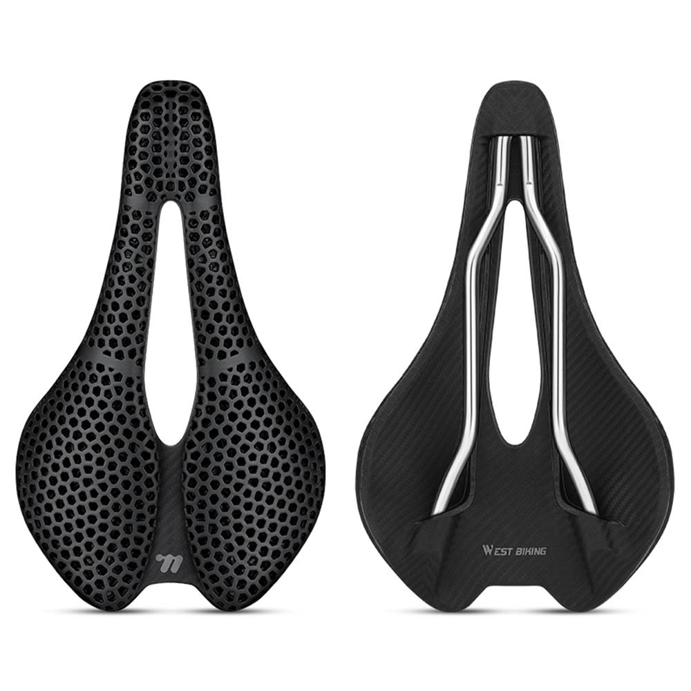 WEST BIKING YP0801248 3D Printed Bicycle Saddle Chromoly Steel Nylon Fiber Seat Cushion for MTB Bikes, 245 x 145mm