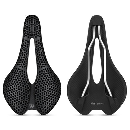 WEST BIKING YP0801248 3D Printed Bicycle Saddle Chromoly Steel Nylon Fiber Seat Cushion for MTB Bikes, 245 x 145mm