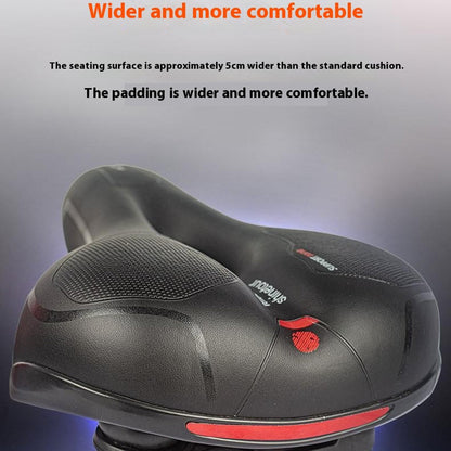 Mountain Bike Sponge Seat Cushion Reflective Wide Saddle with Shock Absorbing Spring