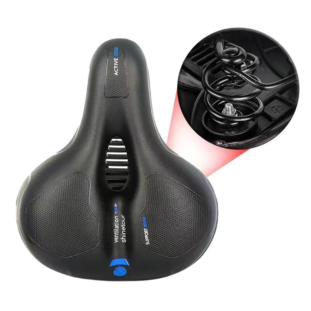 Mountain Bike Sponge Seat Cushion Reflective Wide Saddle with Shock Absorbing Spring