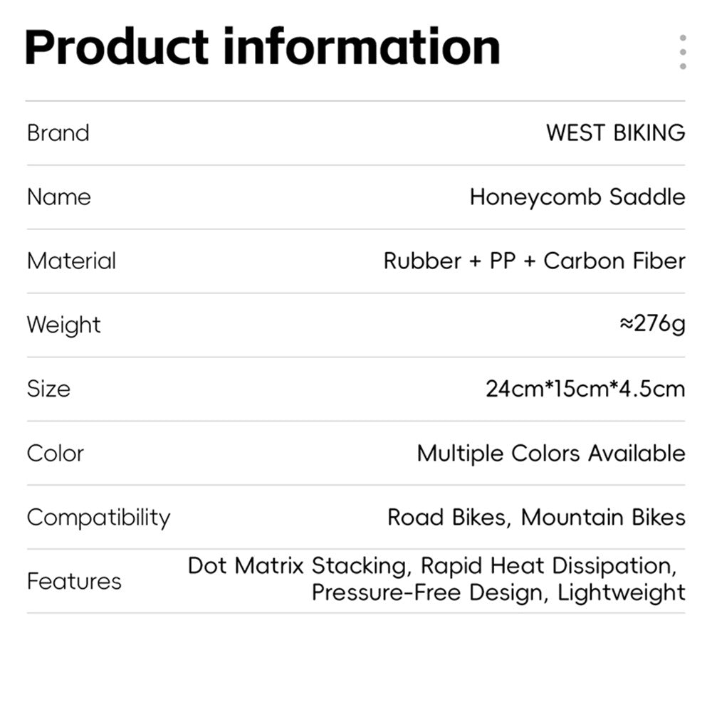 WEST BIKING YP0801258-A Bicycle Honeycomb Shock Absorbing Saddle Hollow Breathable Cycling Seat Cushion