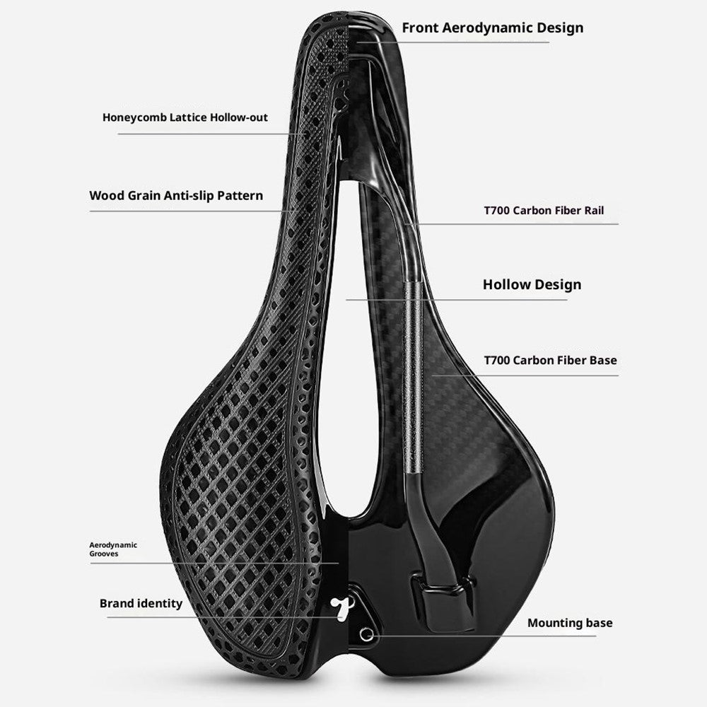 WEST BIKING YP0801262 3D Printed Carbon Fiber Saddle Shockproof Cycling Seat Cushion for Mountain Bike