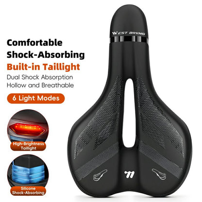 WEST BIKING YP0801263 Bicycle Seat Saddle with Warning Tail Light Hollow-Out Shock Absorption Bike Seat Cushion