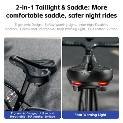 WEST BIKING YP0801263 Bicycle Seat Saddle with Warning Tail Light Hollow-Out Shock Absorption Bike Seat Cushion