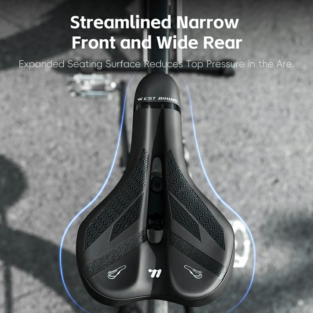 WEST BIKING YP0801263 Bicycle Seat Saddle with Warning Tail Light Hollow-Out Shock Absorption Bike Seat Cushion