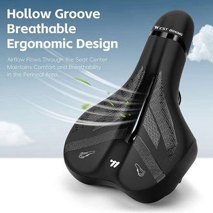WEST BIKING YP0801263 Bicycle Seat Saddle with Warning Tail Light Hollow-Out Shock Absorption Bike Seat Cushion