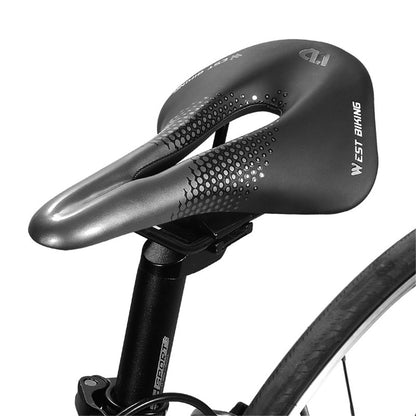 WEST BIKING YP0801117 Bike Saddle Seat Cushion Breathable PU Leather Hollow Comfortable Shockproof Road MTB Bike Cycling Saddle