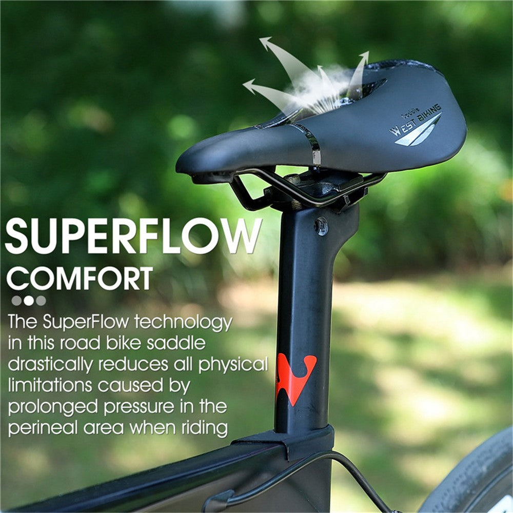 WEST BIKING YP0801117 Bike Saddle Seat Cushion Breathable PU Leather Hollow Comfortable Shockproof Road MTB Bike Cycling Saddle
