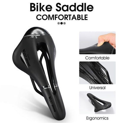 WEST BIKING YP0801117 Bike Saddle Seat Cushion Breathable PU Leather Hollow Comfortable Shockproof Road MTB Bike Cycling Saddle