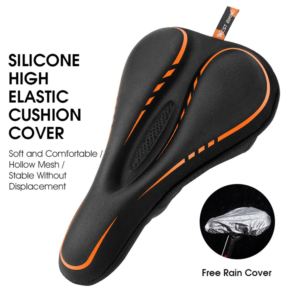 WEST BIKING YP0801143 Bike Cycling Saddle Thicken Breathable Shock-absorption Bicycle Seat Cushion with Rainproof Cover