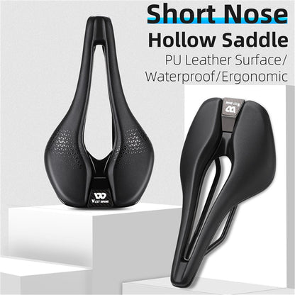 WEST BIKING YP0801170 Bike Cycling Short Nose Saddle Hollow Breathable PU Leather Bicycle Seat