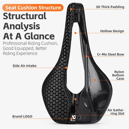 WEST BIKING YP0801182 3D Printing MTB Road Bike Short Nose Hollow Breathable Bicycle Seat
