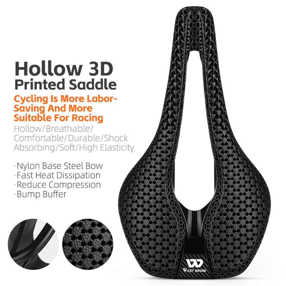 WEST BIKING YP0801182 3D Printing MTB Road Bike Short Nose Hollow Breathable Bicycle Seat
