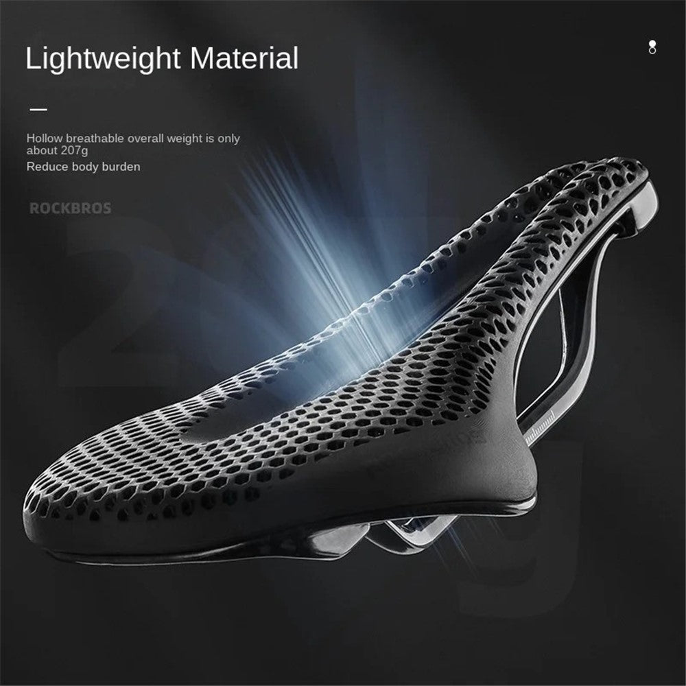 ROCKBROS 3D Printing Bike Saddle Polyurethane+Carbon Fiber Breathable Bicycle Seat Cushion