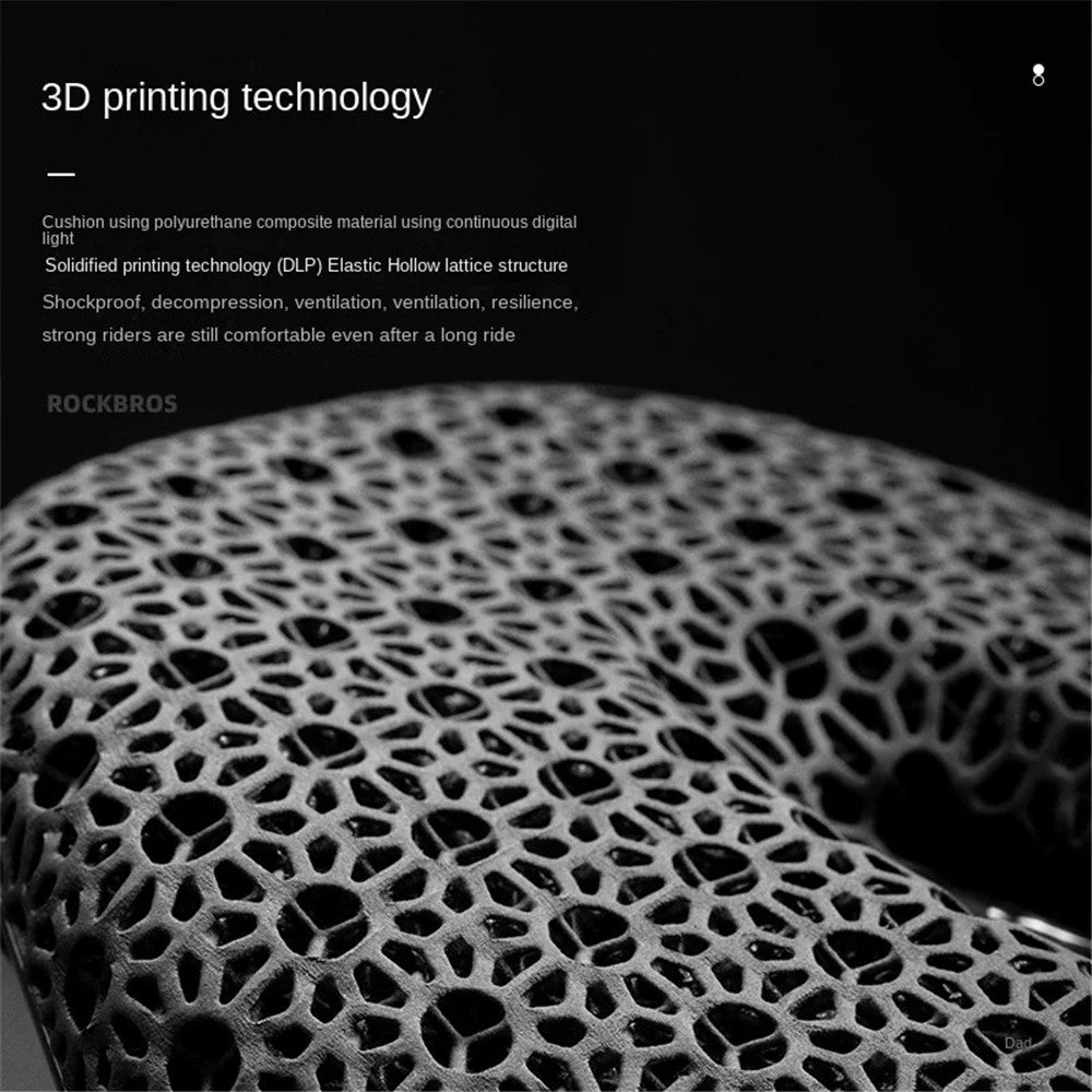 ROCKBROS 3D Printing Bike Saddle Polyurethane+Carbon Fiber Breathable Bicycle Seat Cushion