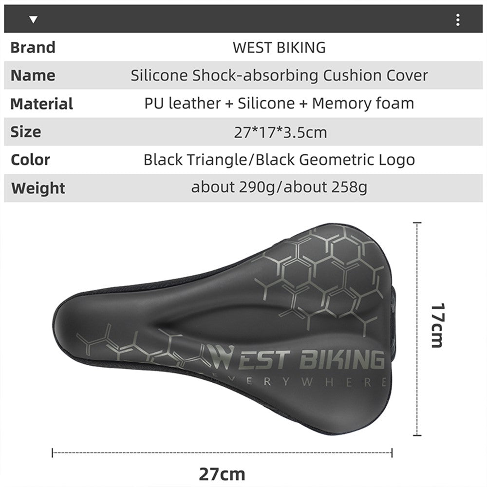 WEST BIKING Bike Saddle Cover PU Leather + Silicone + Memory Foam Thicken Bicycle Seat Cushion