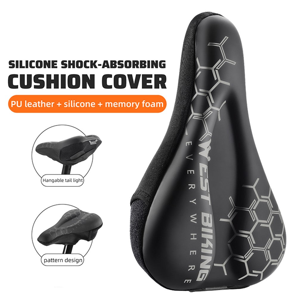 WEST BIKING Bike Saddle Cover PU Leather + Silicone + Memory Foam Thicken Bicycle Seat Cushion