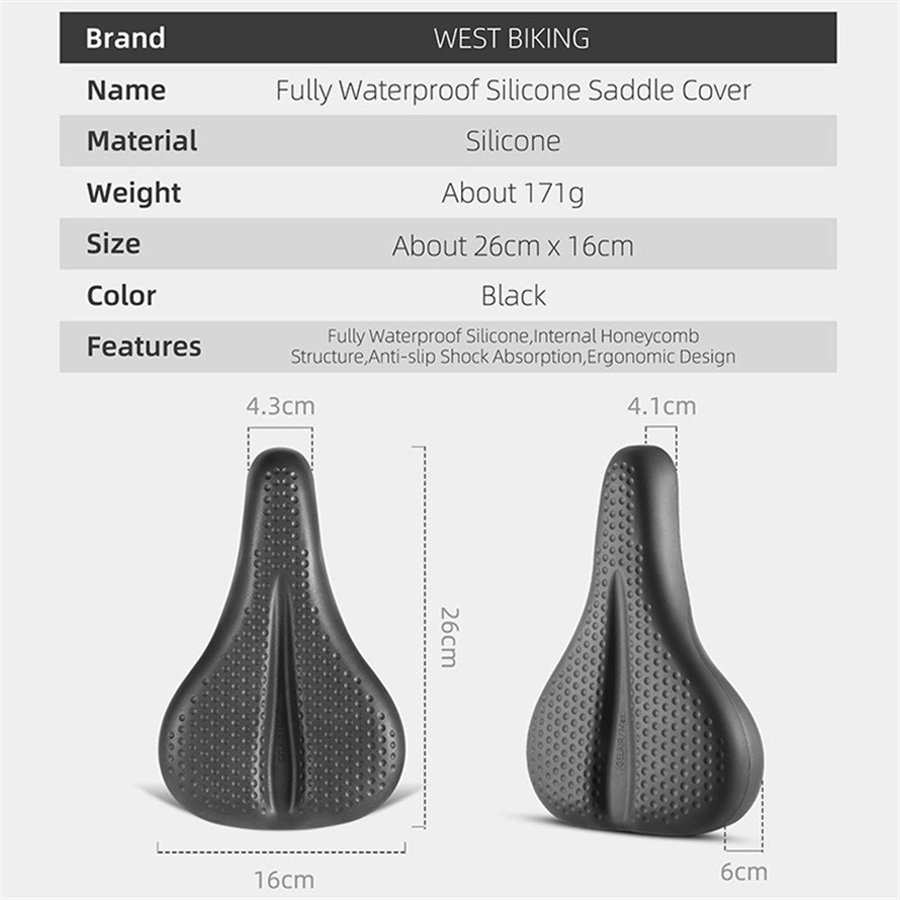WEST BIKING YP0801206 Fully Waterproof Silicone Bike Saddle Shock Absorption Seat Cushion