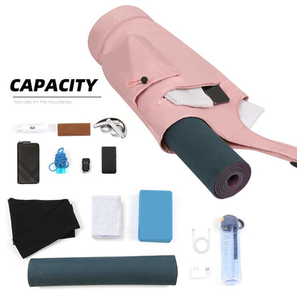 Yoga Mat Carrier Bag Large Opening Polyester Gym Bag with Waterproof Pocket and Drawstring Water Bottle Holder