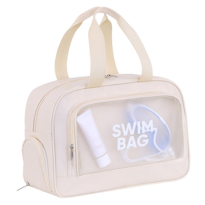 9018 Gym Beach Travel Tote Bag PU Leather + PVC Dry Wet Separation Sports Bag with Shoe Compartment