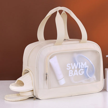 9018 Gym Beach Travel Tote Bag PU Leather + PVC Dry Wet Separation Sports Bag with Shoe Compartment