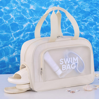 9018 Gym Beach Travel Tote Bag PU Leather + PVC Dry Wet Separation Sports Bag with Shoe Compartment